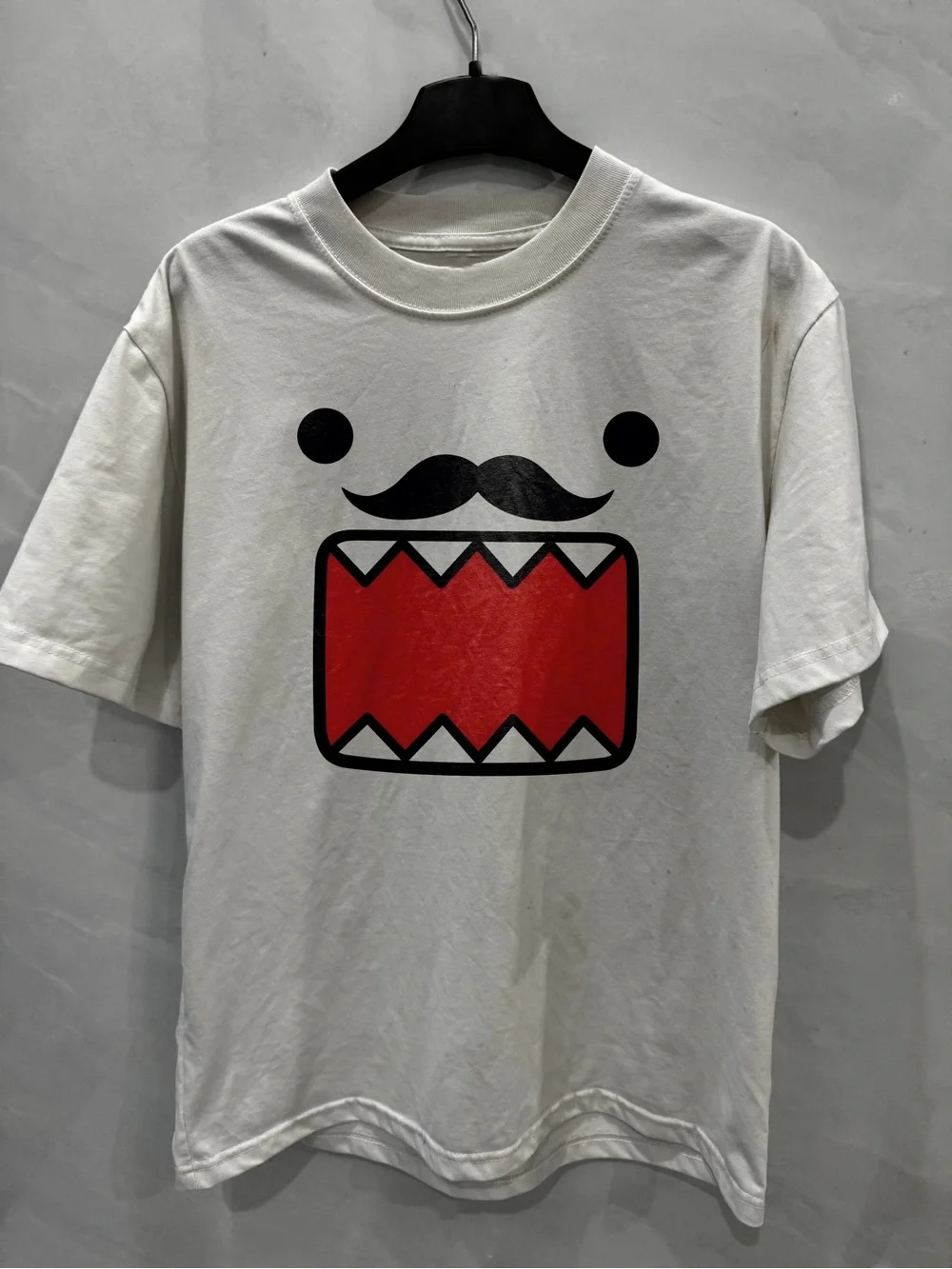 Gildan White Tee with Red Monster Mouth and Black Mustache